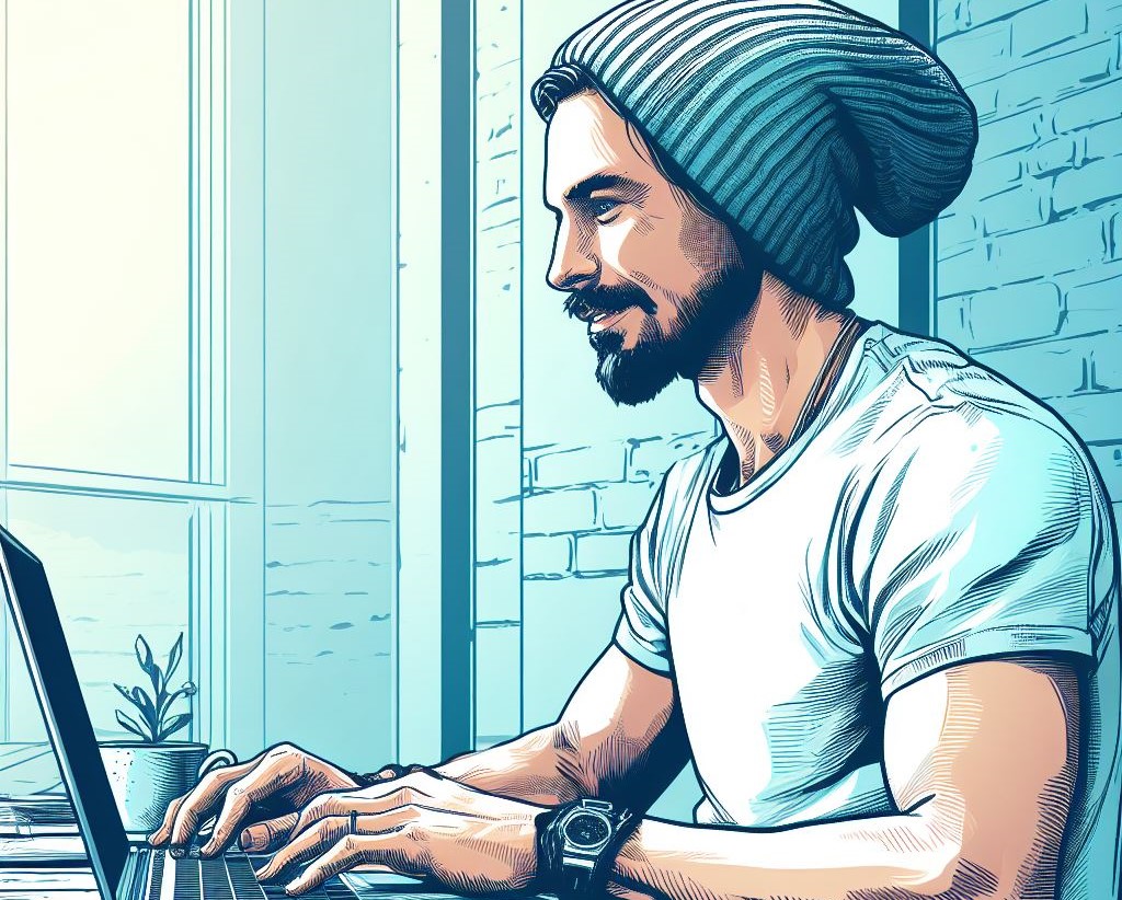 programmer sitting in front of a laptop